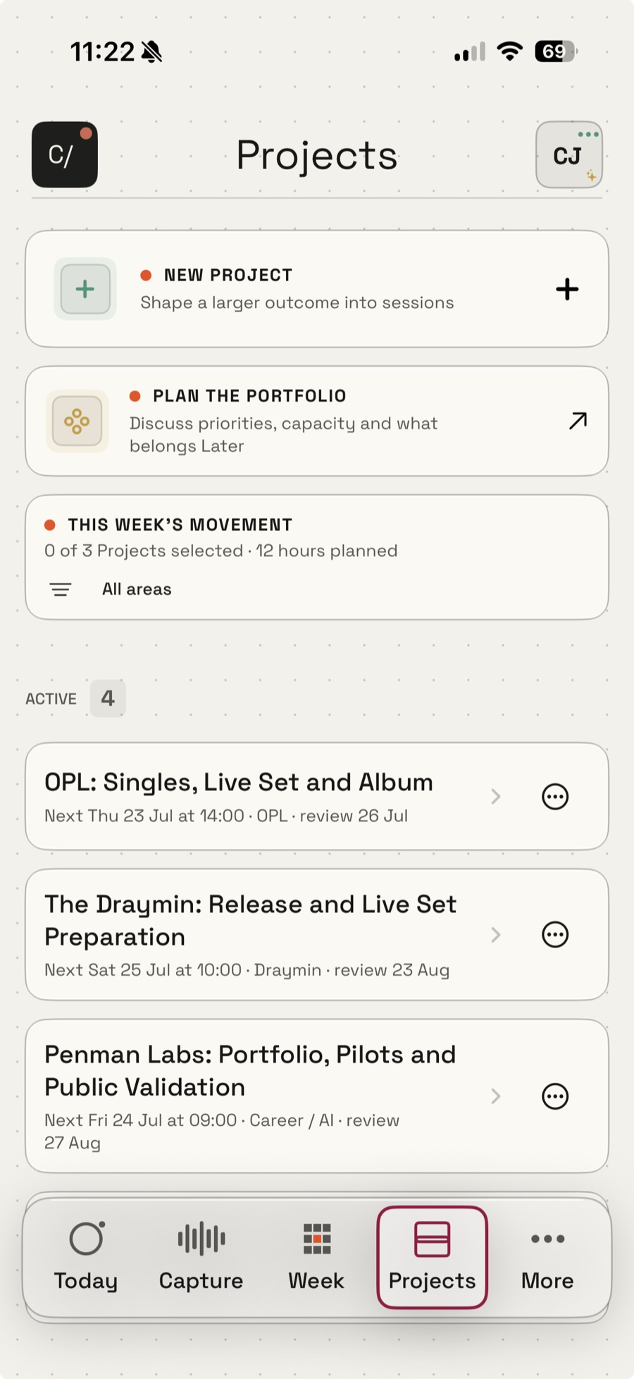 The project view.
