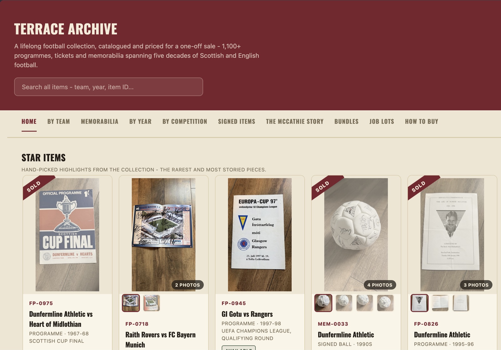 Terrace Archive showing photographs of the football collection and ways to browse it.